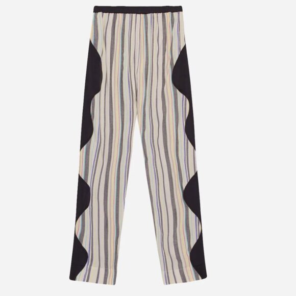 GANNI Striped Mousseline-Paneled Satin Straight-Leg Pants Size 40 (US 8) - Picture 1 of 13